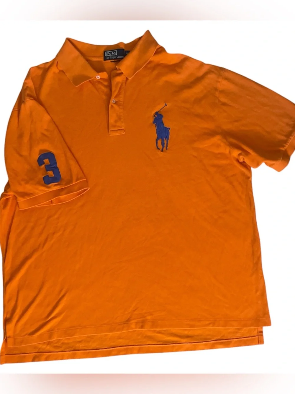 Polo Ralph Lauren Shirt Men's Orange Big Pony Logo Rugby #3 Size 3X Big
